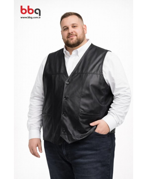 ERKEK BÜYÜK BEDEN GENİŞ KALIP KUZU DERİ YELEK