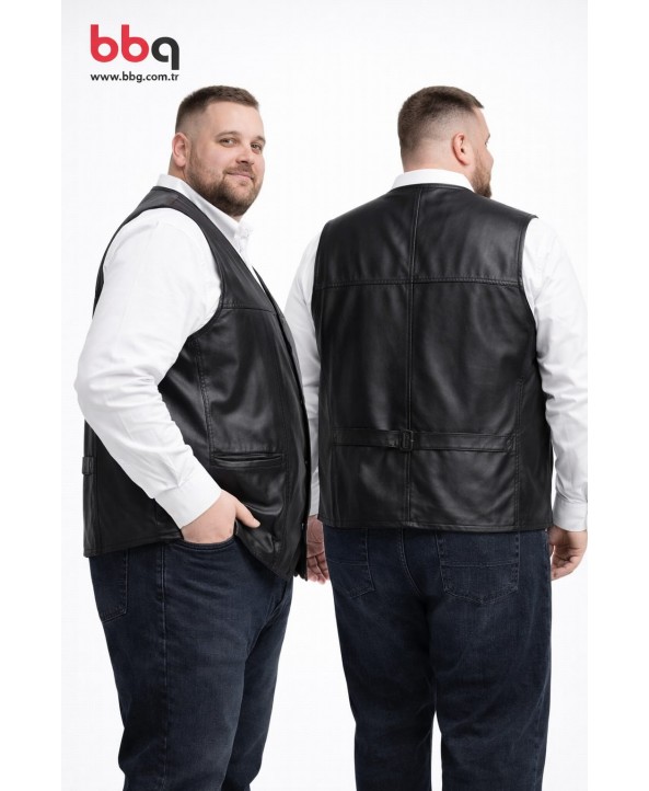 ERKEK BÜYÜK BEDEN GENİŞ KALIP KUZU DERİ YELEK