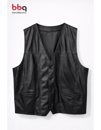 ERKEK BÜYÜK BEDEN GENİŞ KALIP KUZU DERİ YELEK