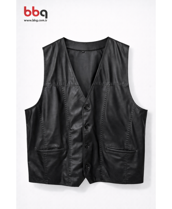 ERKEK BÜYÜK BEDEN GENİŞ KALIP KUZU DERİ YELEK