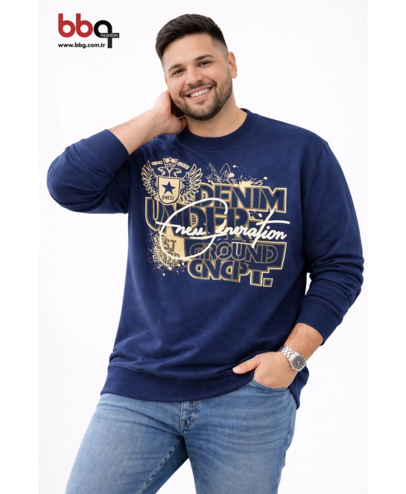 ERKEK BÜYÜK BEDEN GENİŞ KALIP BASKILI SWEATSHIRT-1