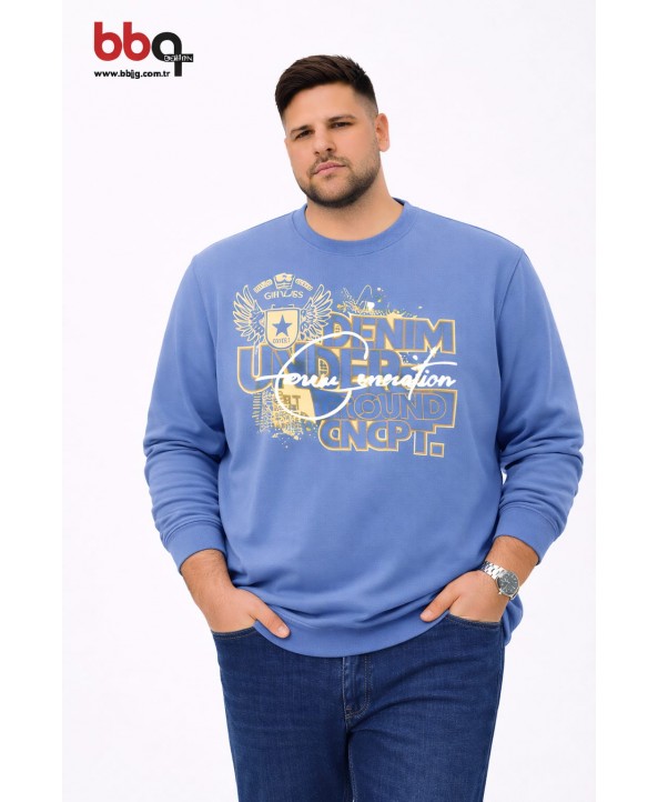 ERKEK BÜYÜK BEDEN GENİŞ KALIP BASKILI SWEATSHIRT-6