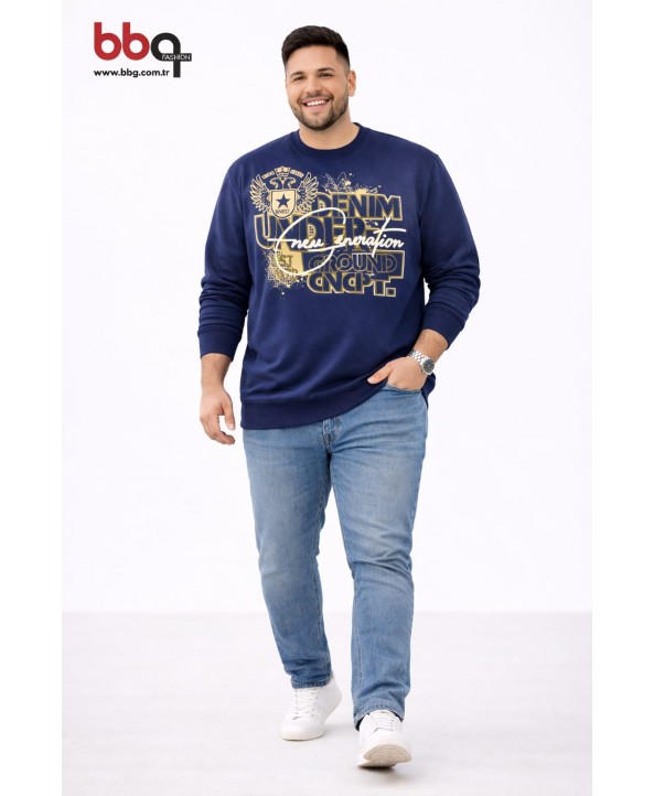 ERKEK BÜYÜK BEDEN GENİŞ KALIP BASKILI SWEATSHIRT-1