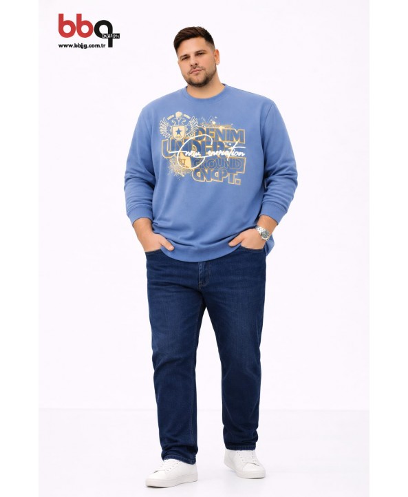 ERKEK BÜYÜK BEDEN GENİŞ KALIP BASKILI SWEATSHIRT-6