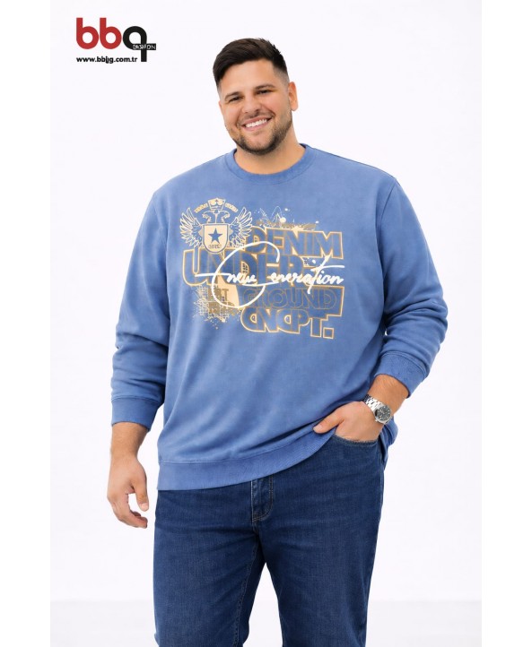 ERKEK BÜYÜK BEDEN GENİŞ KALIP BASKILI SWEATSHIRT-6