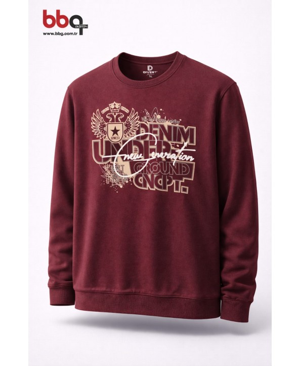 ERKEK BÜYÜK BEDEN GENİŞ KALIP BASKILI SWEATSHIRT-4