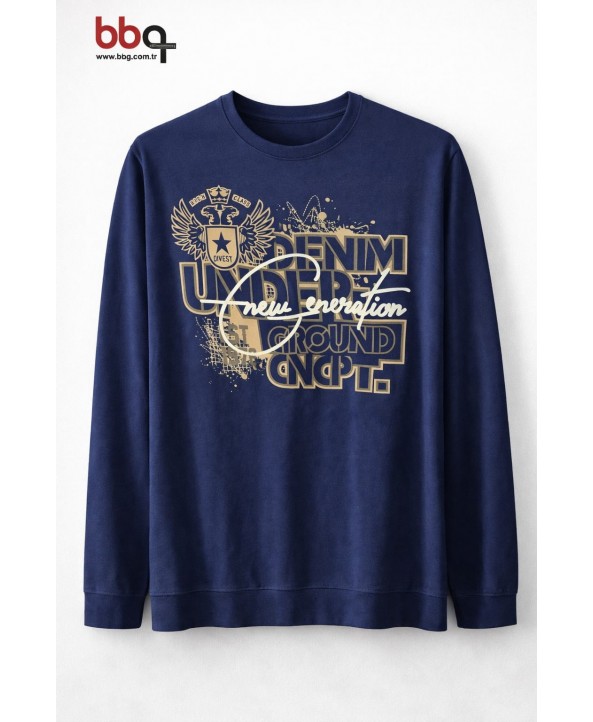 ERKEK BÜYÜK BEDEN GENİŞ KALIP BASKILI SWEATSHIRT-1