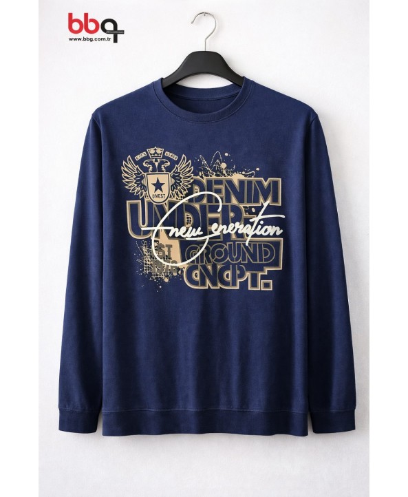 ERKEK BÜYÜK BEDEN GENİŞ KALIP BASKILI SWEATSHIRT-1