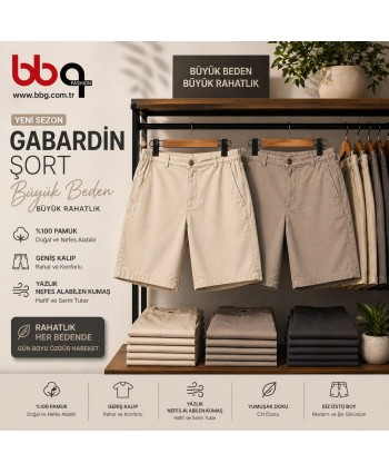 ERKEK BÜYÜK BEDEN GENİŞ KALIP GABARDİN ŞORT-K