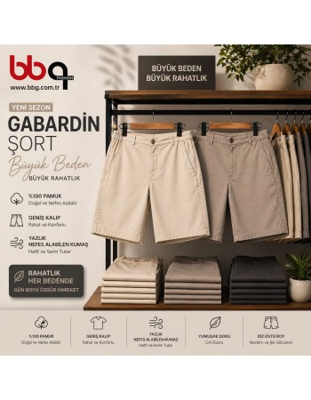 ERKEK BÜYÜK BEDEN GENİŞ KALIP GABARDİN ŞORT-K