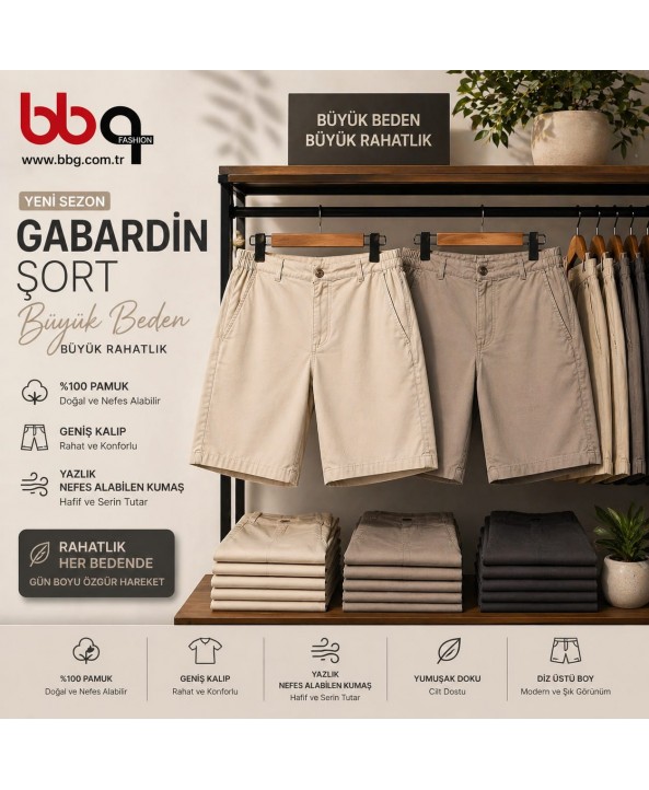 ERKEK BÜYÜK BEDEN GENİŞ KALIP GABARDİN ŞORT-K