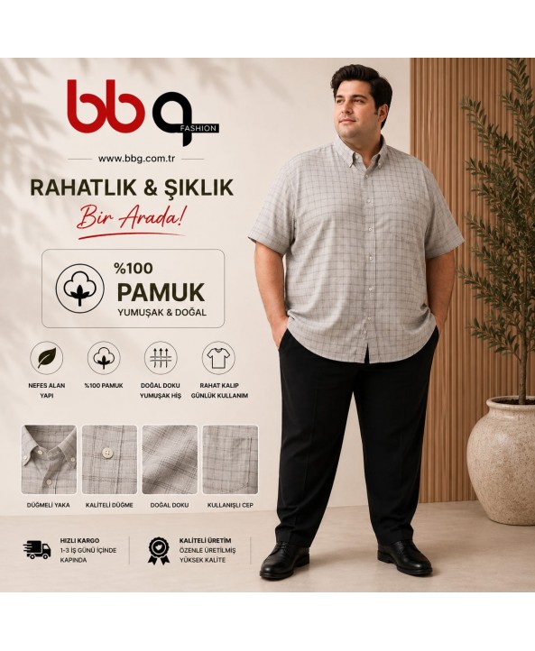  ERKEK BÜYÜK BEDEN GENİŞ KALIP CEPLİ PAMUKLU GÖMLEK-KK