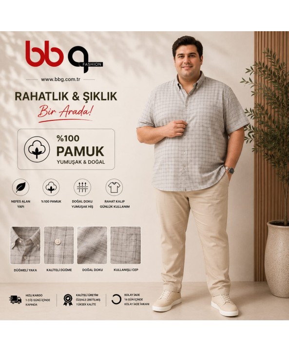  ERKEK BÜYÜK BEDEN GENİŞ KALIP CEPLİ PAMUKLU GÖMLEK-KK