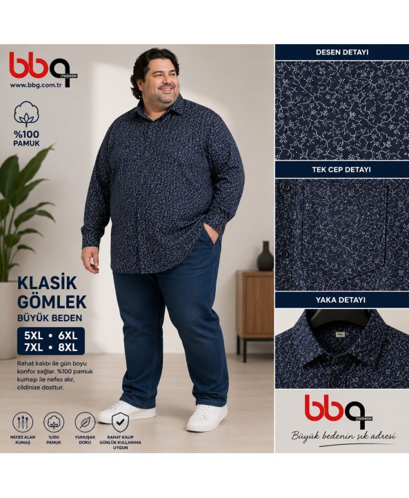 ERKEK BÜYÜK BEDEN UZUN KOLLU DESENLİ CEPLİ GÖMLEK