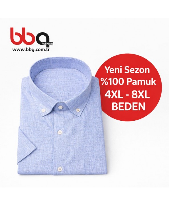 ERKEK BÜYÜK BEDEN GENİŞ KALIP % 100 PAMUK CEPLİ KISA KOLLU GÖMLEK-M
