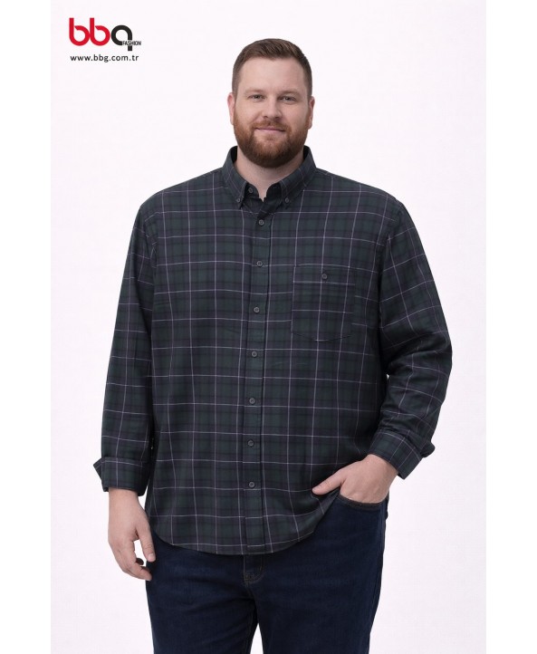ERKEK BÜYÜK BEDEN EKOSE DESENLİ GÖMLEK-Y