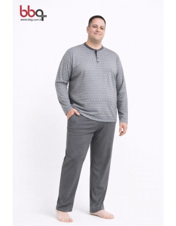 ERKEK BÜYÜK BEDEN GENİŞ KALIP %100 PAMUK DESENLİ PİJAMA TAKIMI-DG