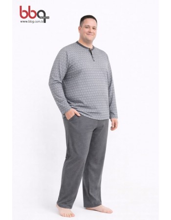 ERKEK BÜYÜK BEDEN GENİŞ KALIP %100 PAMUK DESENLİ PİJAMA TAKIMI-DG