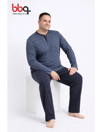 ERKEK BÜYÜK BEDEN GENİŞ KALIP %100 PAMUK DESENLİ PİJAMA TAKIMI-DY