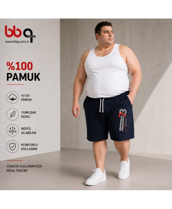 ERKEK BÜYÜK BEDEN GENİŞ KALIP BASKILI PENYE ŞORT-L