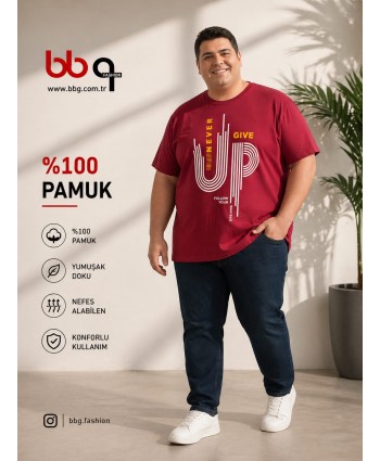 ERKEK BÜYÜK BEDEN GENİŞ KALIP %100 PAMUK BASKILI T-SHIRT-B