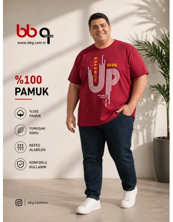 ERKEK BÜYÜK BEDEN GENİŞ KALIP %100 PAMUK BASKILI T-SHIRT-B