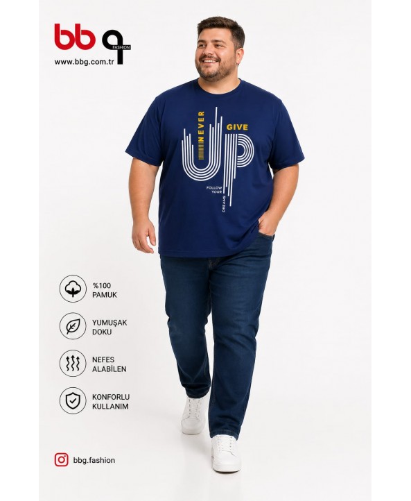 ERKEK BÜYÜK BEDEN GENİŞ KALIP %100 PAMUK BASKILI T-SHIRT-M