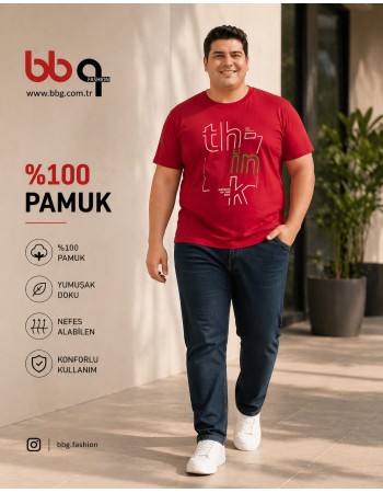 ERKEK BÜYÜK BEDEN GENİŞ KALIP %100 PAMUK BASKILI T-SHIRT-K
