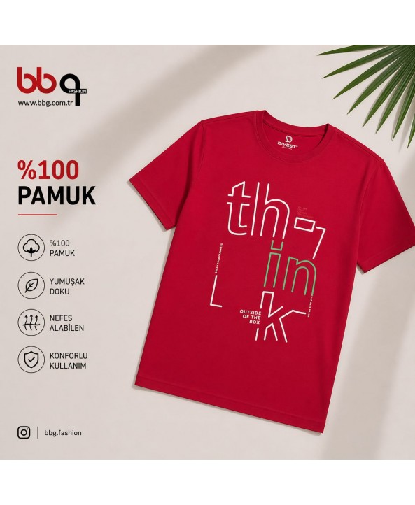 ERKEK BÜYÜK BEDEN GENİŞ KALIP %100 PAMUK BASKILI T-SHIRT-K