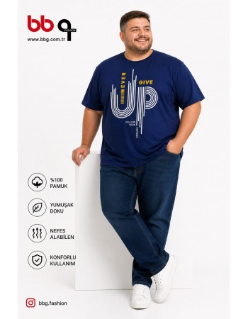 ERKEK BÜYÜK BEDEN GENİŞ KALIP %100 PAMUK BASKILI T-SHIRT-M