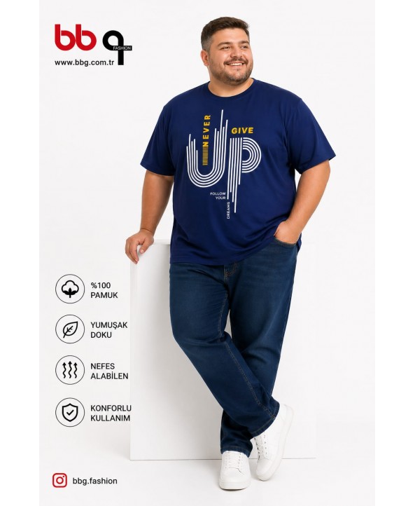 ERKEK BÜYÜK BEDEN GENİŞ KALIP %100 PAMUK BASKILI T-SHIRT-M