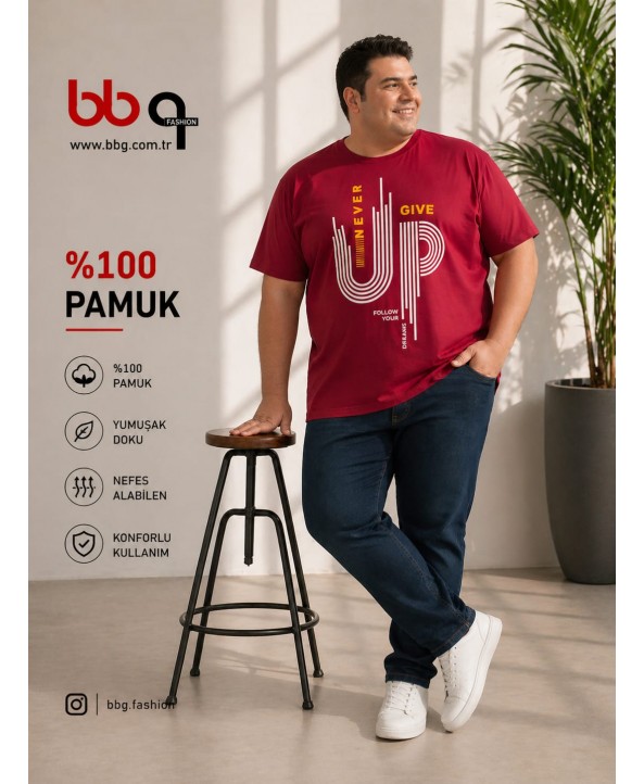 ERKEK BÜYÜK BEDEN GENİŞ KALIP %100 PAMUK BASKILI T-SHIRT-B