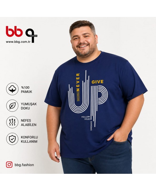 ERKEK BÜYÜK BEDEN GENİŞ KALIP %100 PAMUK BASKILI T-SHIRT-M