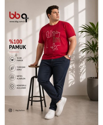ERKEK BÜYÜK BEDEN GENİŞ KALIP %100 PAMUK BASKILI T-SHIRT-K