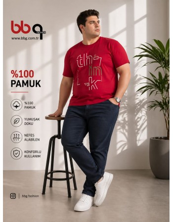 ERKEK BÜYÜK BEDEN GENİŞ KALIP %100 PAMUK BASKILI T-SHIRT-K