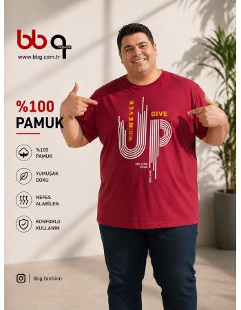 ERKEK BÜYÜK BEDEN GENİŞ KALIP %100 PAMUK BASKILI T-SHIRT-B