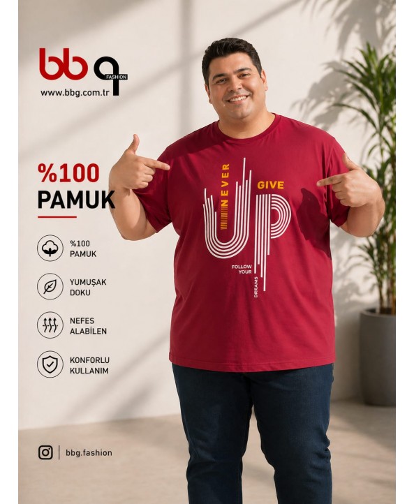 ERKEK BÜYÜK BEDEN GENİŞ KALIP %100 PAMUK BASKILI T-SHIRT-B