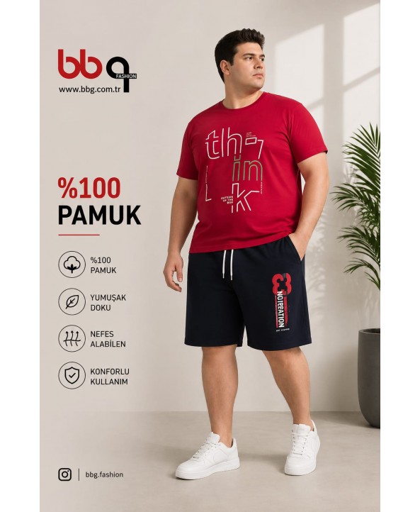 ERKEK BÜYÜK BEDEN GENİŞ KALIP %100 PAMUK BASKILI T-SHIRT-K