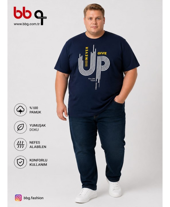 ERKEK BÜYÜK BEDEN GENİŞ KALIP %100 PAMUK BASKILI T-SHIRT-L