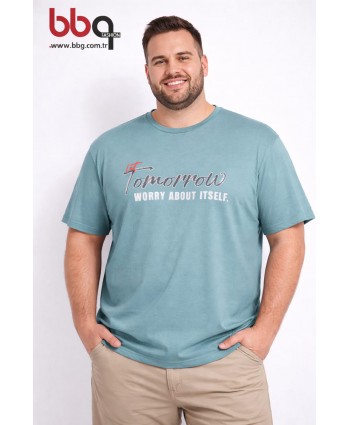 ERKEK BÜYÜK BEDEN GENİŞ KALIP BİSİKLET YAKA T-SHIRT-M