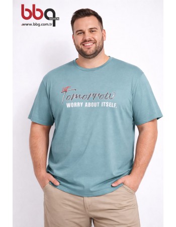 ERKEK BÜYÜK BEDEN GENİŞ KALIP BİSİKLET YAKA T-SHIRT-M