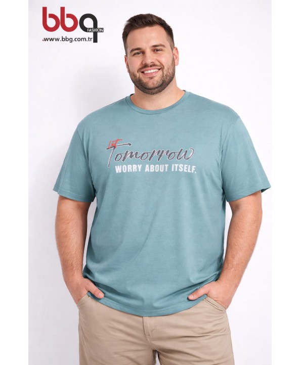 ERKEK BÜYÜK BEDEN GENİŞ KALIP BİSİKLET YAKA T-SHIRT-M