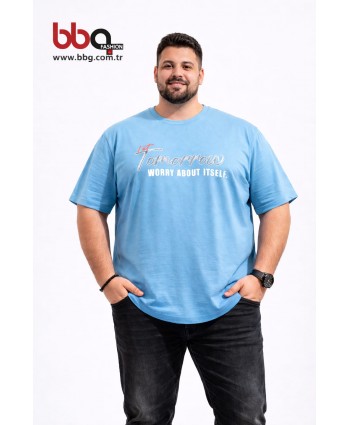  ERKEK BÜYÜK BEDEN GENİŞ KALIP BİSİKLET YAKA T-SHIRT