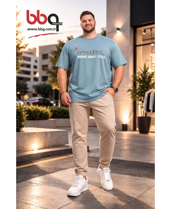 ERKEK BÜYÜK BEDEN GENİŞ KALIP BİSİKLET YAKA T-SHIRT-M