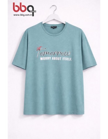 ERKEK BÜYÜK BEDEN GENİŞ KALIP BİSİKLET YAKA T-SHIRT-M