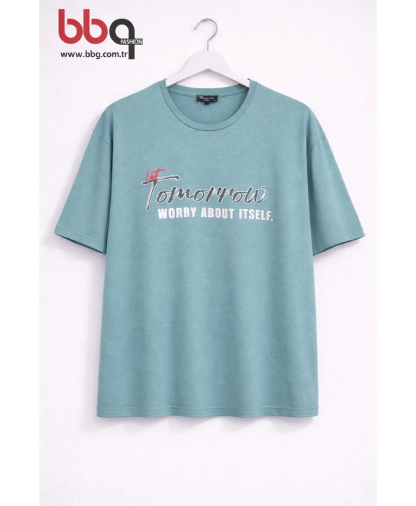 ERKEK BÜYÜK BEDEN GENİŞ KALIP BİSİKLET YAKA T-SHIRT-M