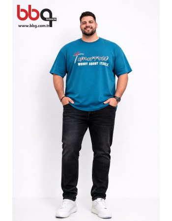 ERKEK BÜYÜK BEDEN GENİŞ KALIP BİSİKLET YAKA T-SHIRT-İ