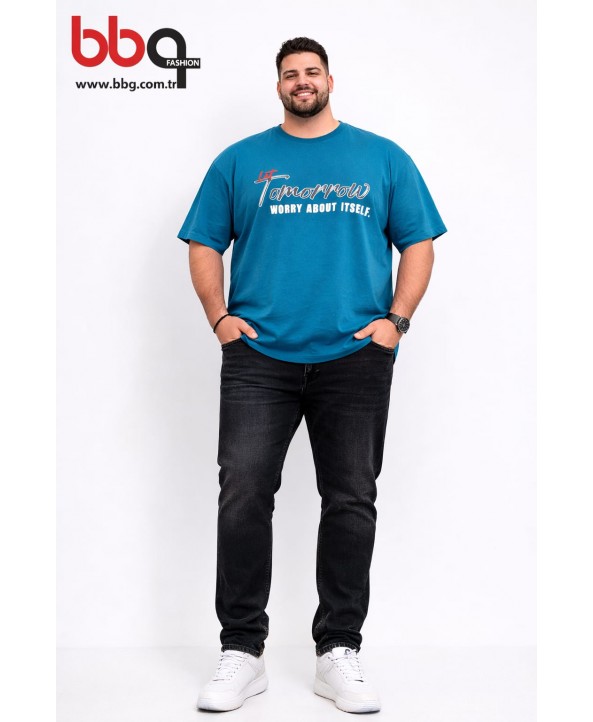 ERKEK BÜYÜK BEDEN GENİŞ KALIP BİSİKLET YAKA T-SHIRT-T