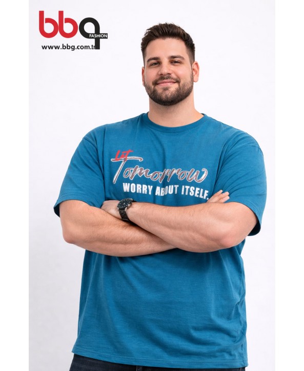 ERKEK BÜYÜK BEDEN GENİŞ KALIP BİSİKLET YAKA T-SHIRT-T