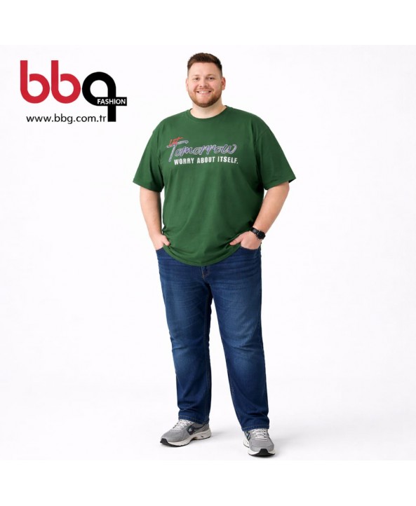  ERKEK BÜYÜK BEDEN GENİŞ KALIP BİSİKLET YAKA T-SHIRT-Y